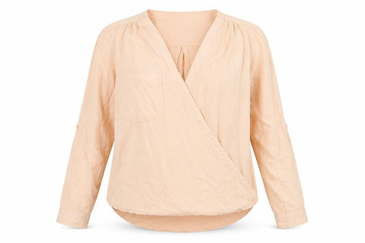 Front view of Next Women Pink UK 16 Wrap V-Neck Long Sleeve Lyocell Blouse