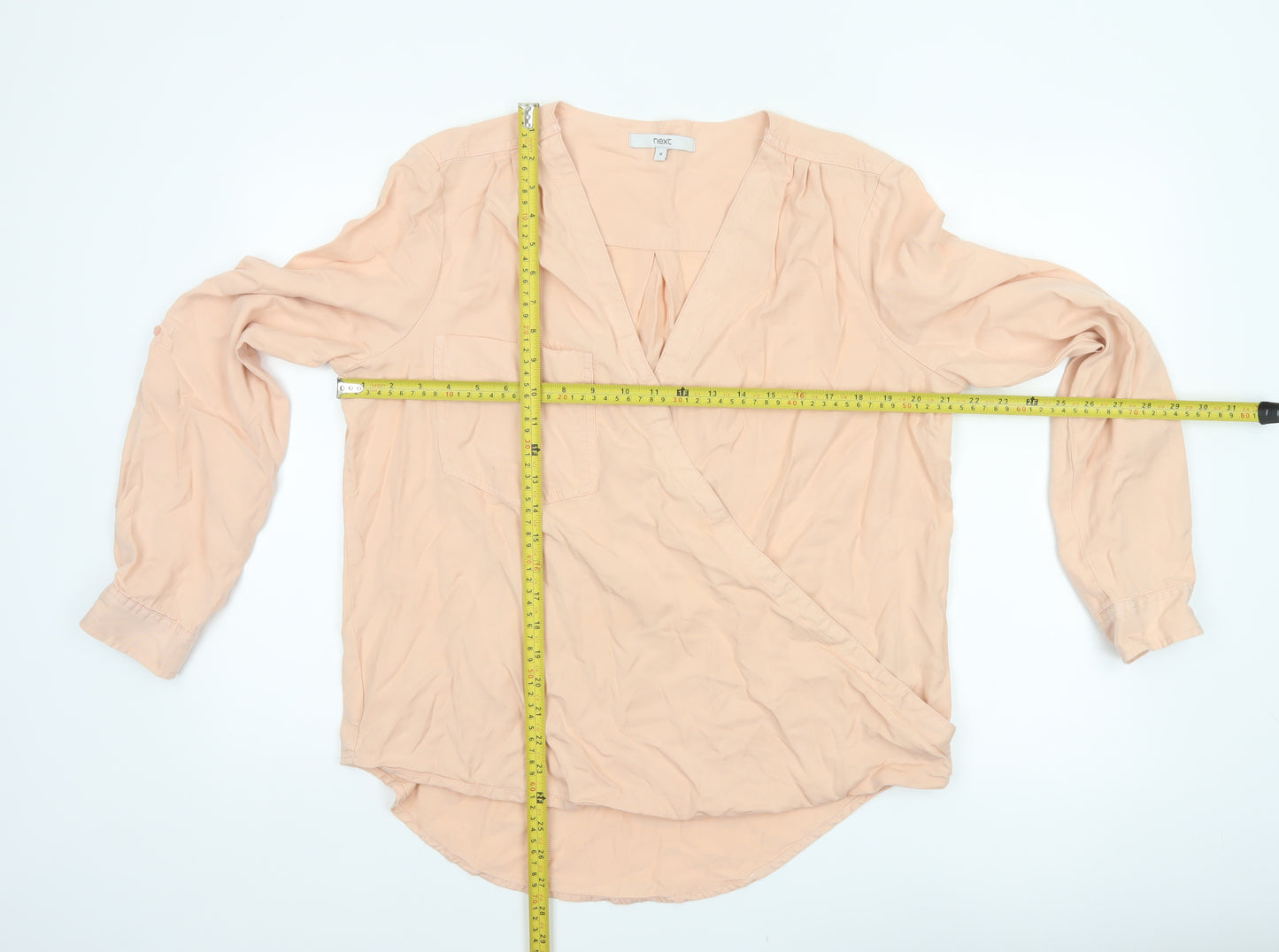 Next Women Pink UK 16 Wrap V-Neck Long Sleeve Lyocell Blouse