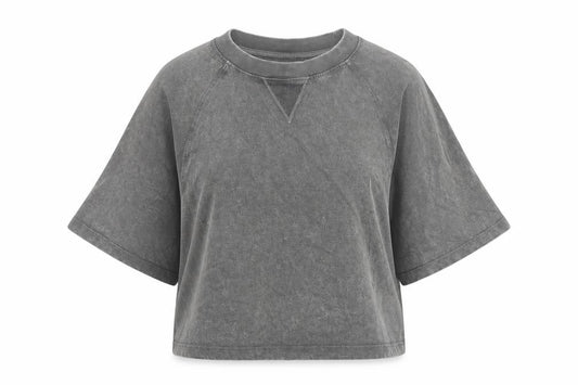 Front view of Zara Women Grey UK 8 Cropped Cotton Raglan Sleeve T-Shirt