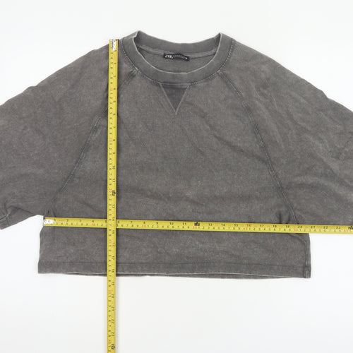 Zara Women Grey UK 8 Cropped Cotton Raglan Sleeve T-Shirt