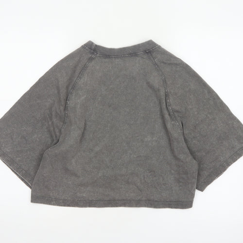 Zara Women Grey UK 8 Cropped Cotton Raglan Sleeve T-Shirt