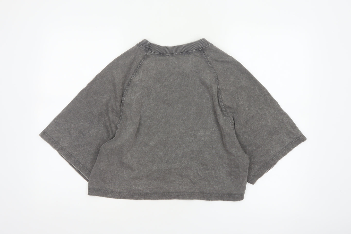 Zara Women Grey UK 8 Cropped Cotton Raglan Sleeve T-Shirt