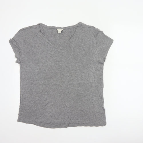 Monsoon Women Grey UK 16 V-Neck Short Sleeve Basic Viscose T-Shirt