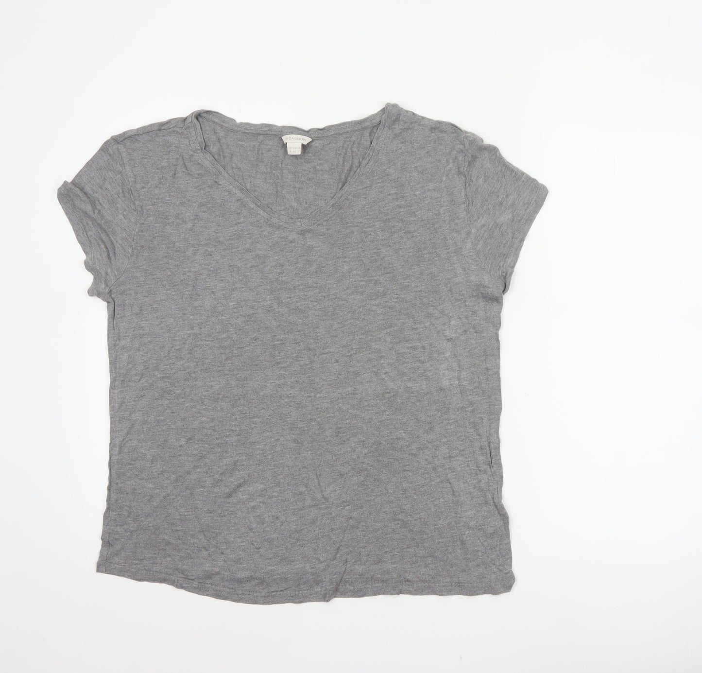 Monsoon Women Grey UK 16 V-Neck Short Sleeve Basic Viscose T-Shirt