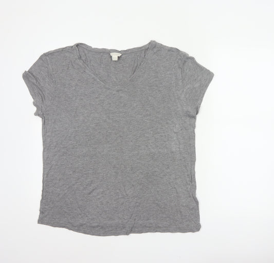 Monsoon Women Grey UK 16 V-Neck Short Sleeve Basic Viscose T-Shirt