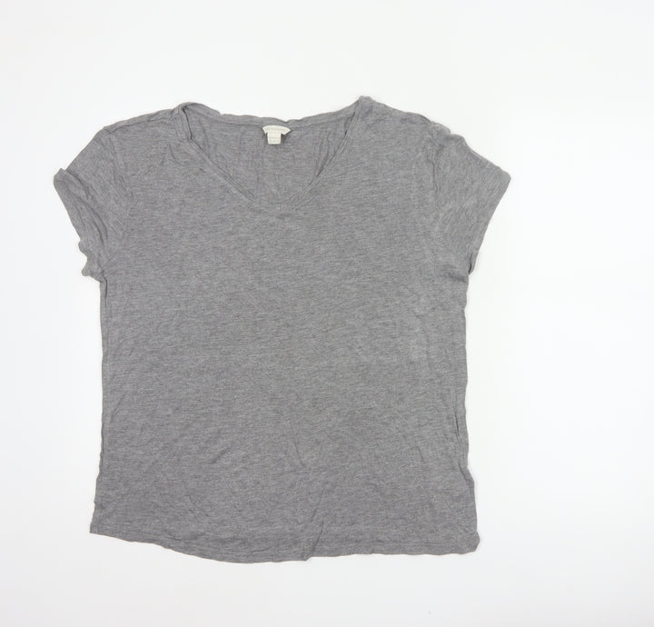 Monsoon Women Grey UK 16 V-Neck Short Sleeve Basic Viscose T-Shirt