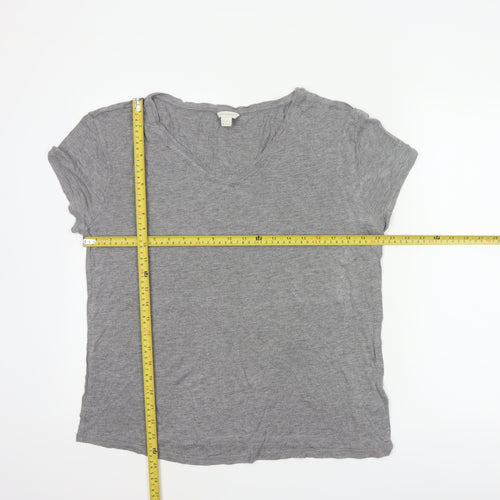Monsoon Women Grey UK 16 V-Neck Short Sleeve Basic Viscose T-Shirt