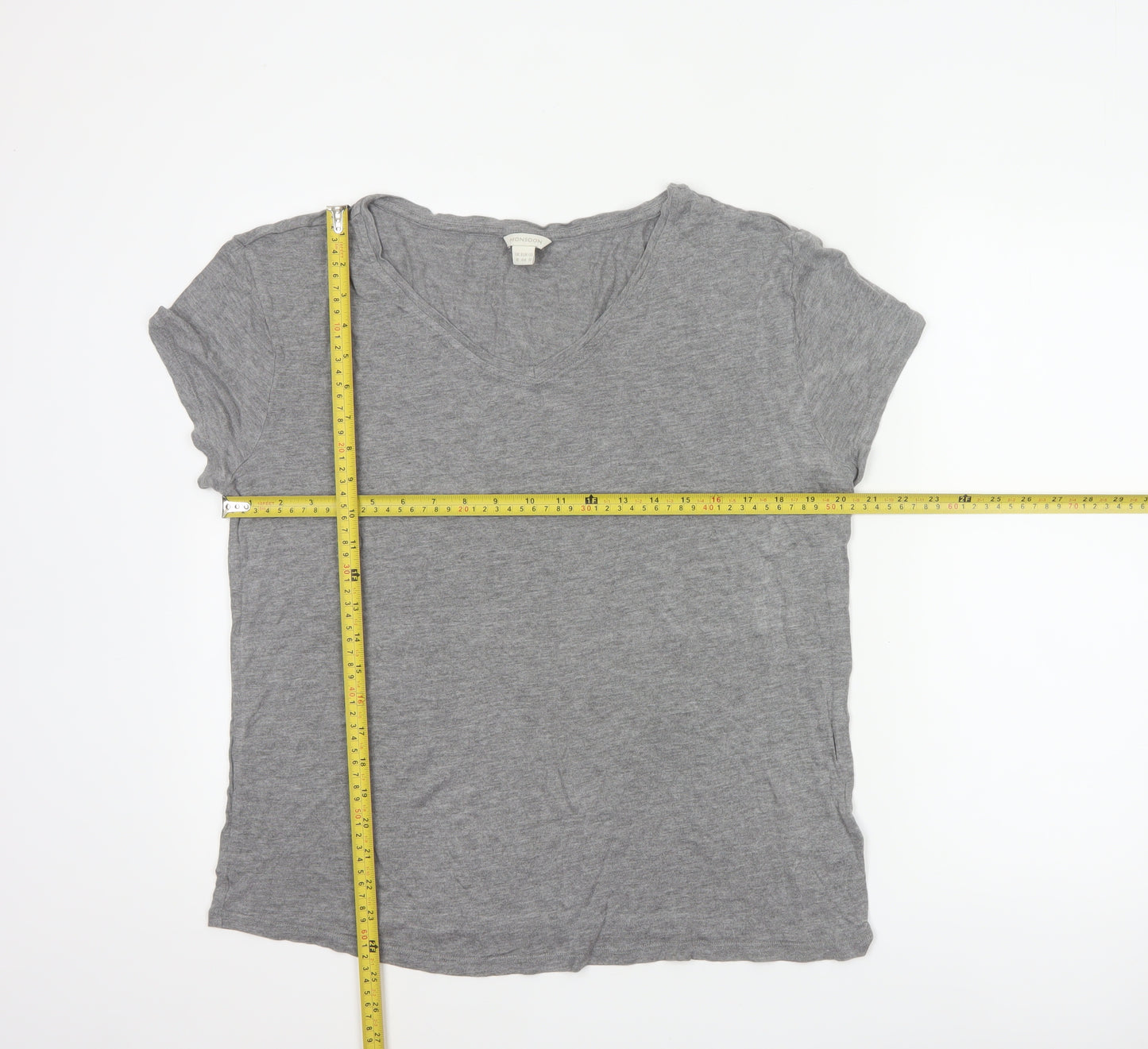 Monsoon Women Grey UK 16 V-Neck Short Sleeve Basic Viscose T-Shirt