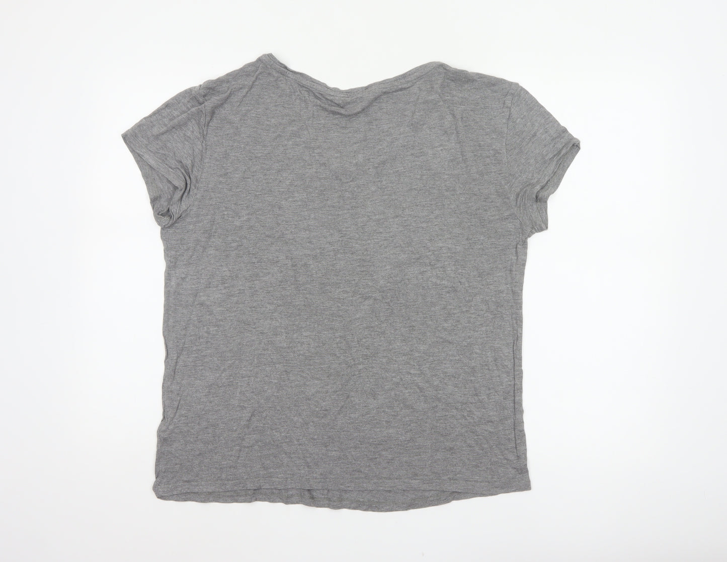 Monsoon Women Grey UK 16 V-Neck Short Sleeve Basic Viscose T-Shirt