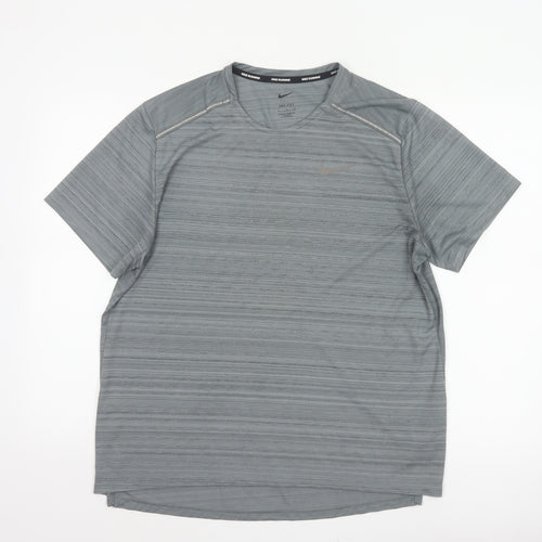Nike Men Grey L Dri-FIT Running Short Sleeve Crew Neck T-Shirt
