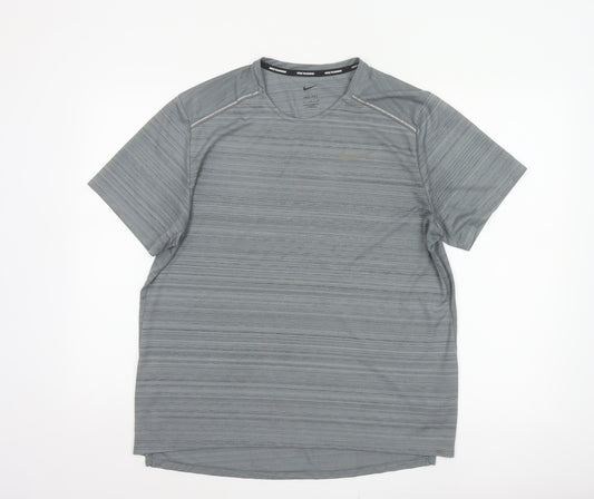 Nike Men Grey L Dri-FIT Running Short Sleeve Crew Neck T-Shirt