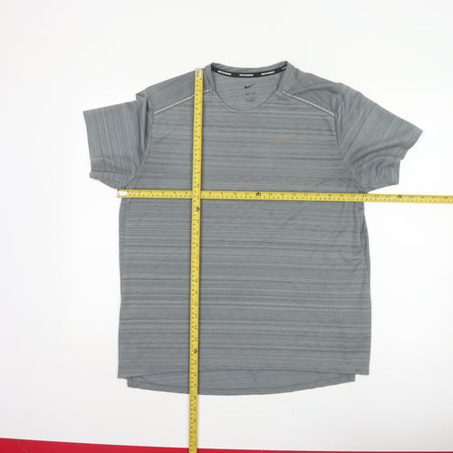 Nike Men Grey L Dri-FIT Running Short Sleeve Crew Neck T-Shirt