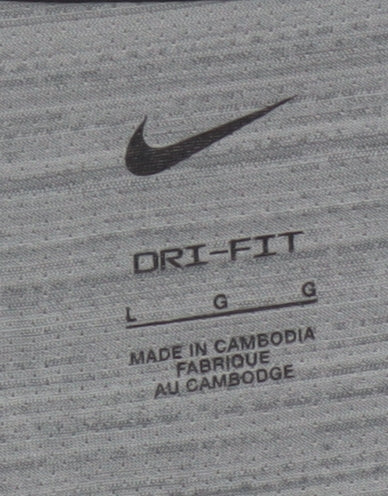 Nike Men Grey L Dri-FIT Running Short Sleeve Crew Neck T-Shirt