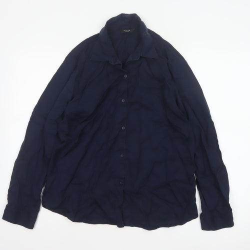 Massimo Dutti Women Blue UK 10 Lyocell Collared Button-Up Shirt