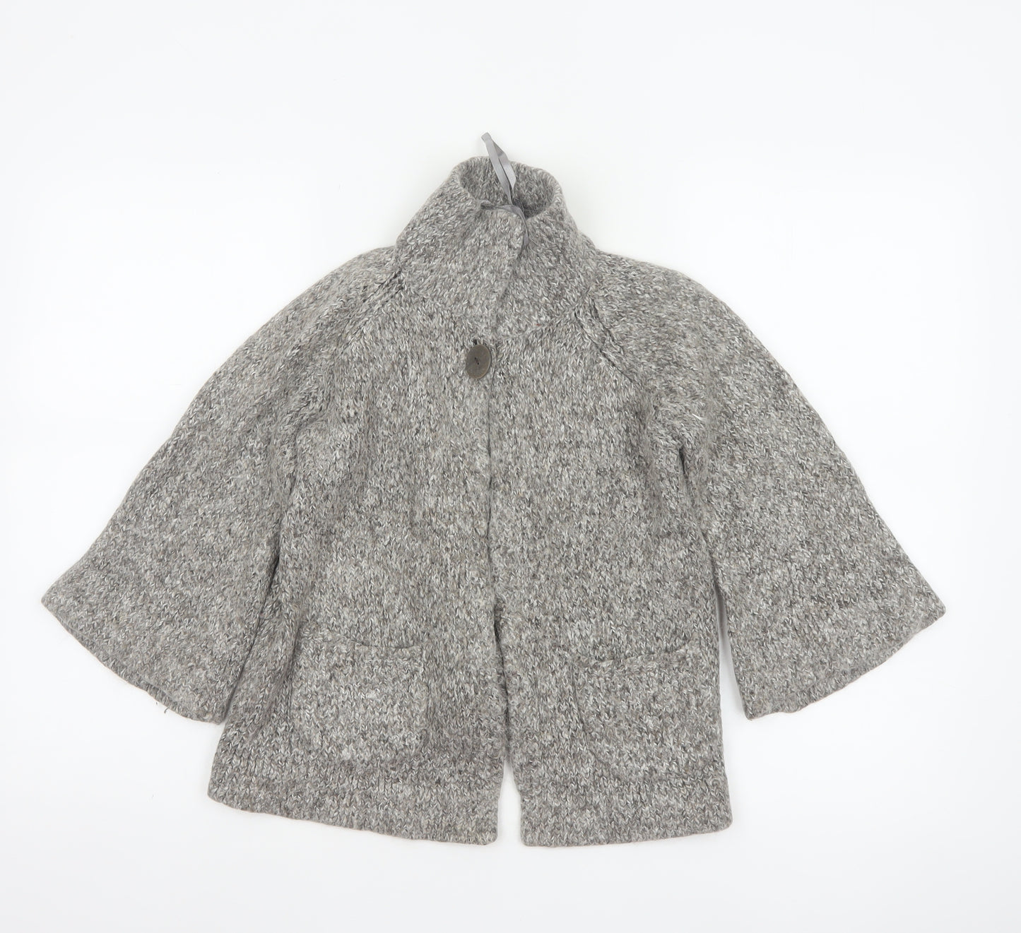 Nü Look Women’s Grey Size 10 Chunky Knit Cape High Neck Alpaca Blend
