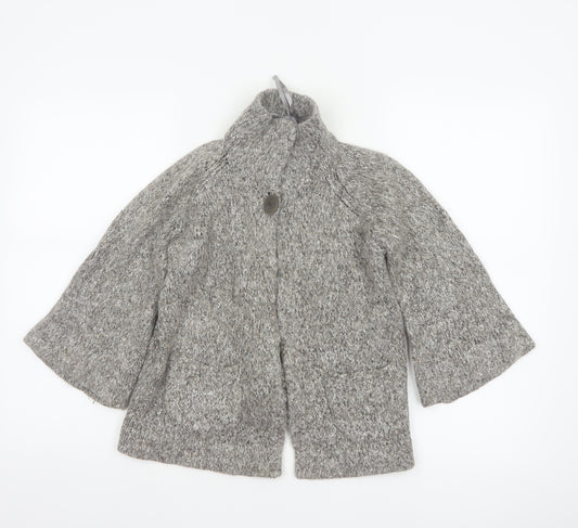 Nü Look Women’s Grey Size 10 Chunky Knit Cape High Neck Alpaca Blend