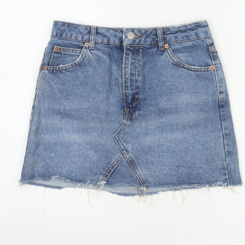 Topshop Moto Women Blue UK 10 A-Line Denim Mini Skirt Raw Hem