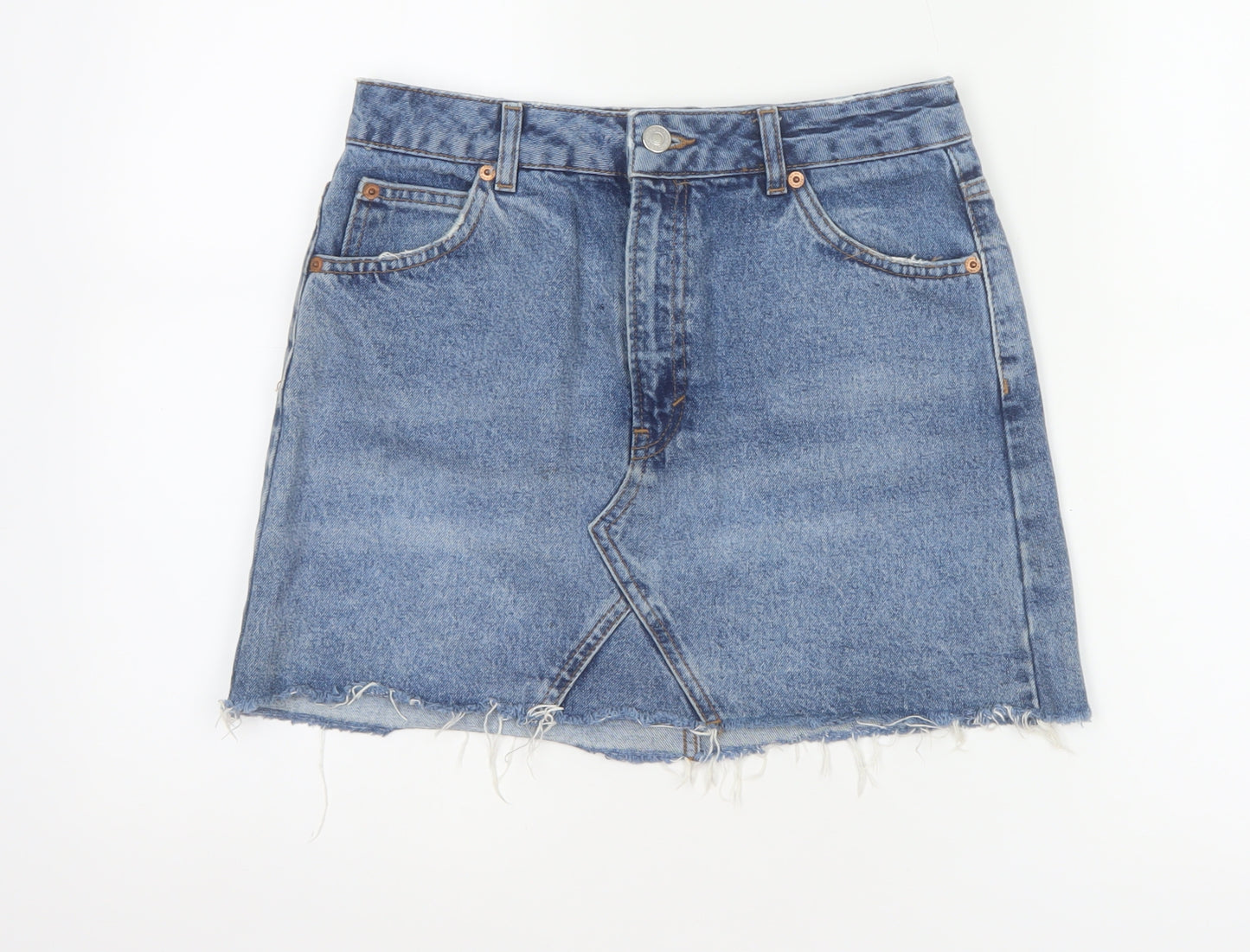 Topshop Moto Women Blue UK 10 A-Line Denim Mini Skirt Raw Hem