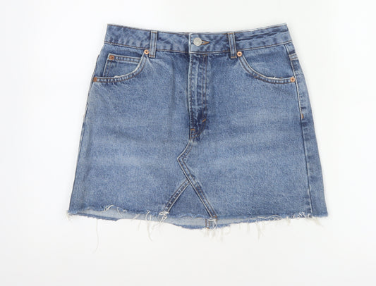 Topshop Moto Women Blue UK 10 A-Line Denim Mini Skirt Raw Hem