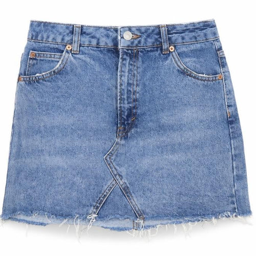 Topshop Moto Women Blue UK 10 A-Line Denim Mini Skirt Raw Hem