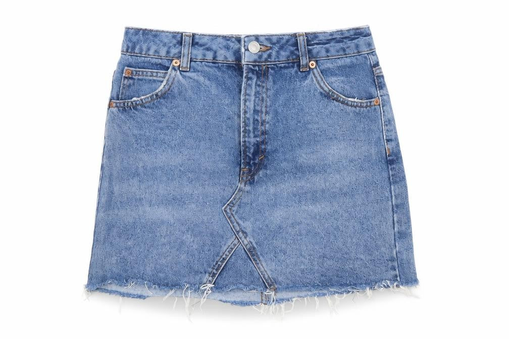 Topshop Moto Women Blue UK 10 A-Line Denim Mini Skirt Raw Hem