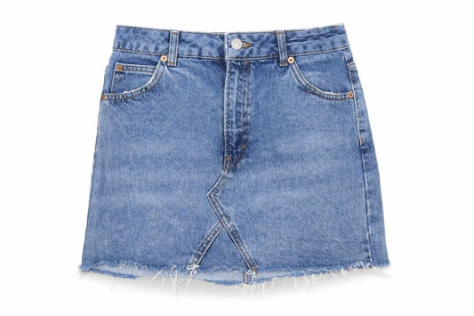 Topshop Moto Women Blue UK 10 A-Line Denim Mini Skirt Raw Hem