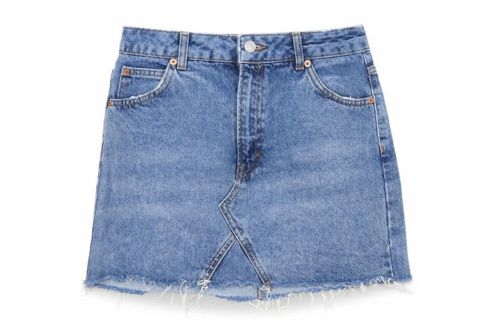 Topshop Moto Women Blue UK 10 A-Line Denim Mini Skirt Raw Hem