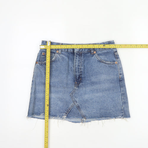 Topshop Moto Women Blue UK 10 A-Line Denim Mini Skirt Raw Hem