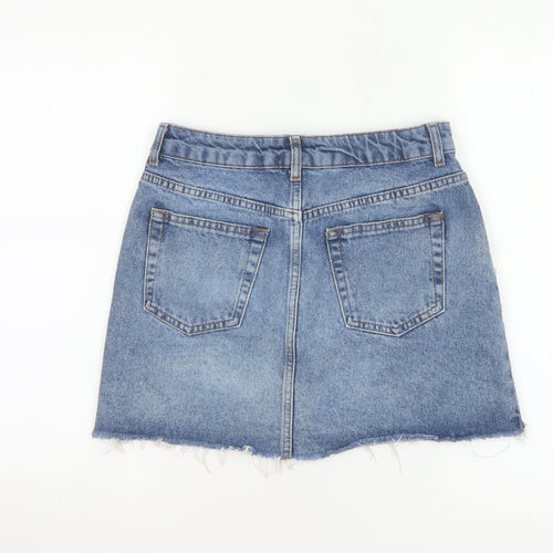 Topshop Moto Women Blue UK 10 A-Line Denim Mini Skirt Raw Hem