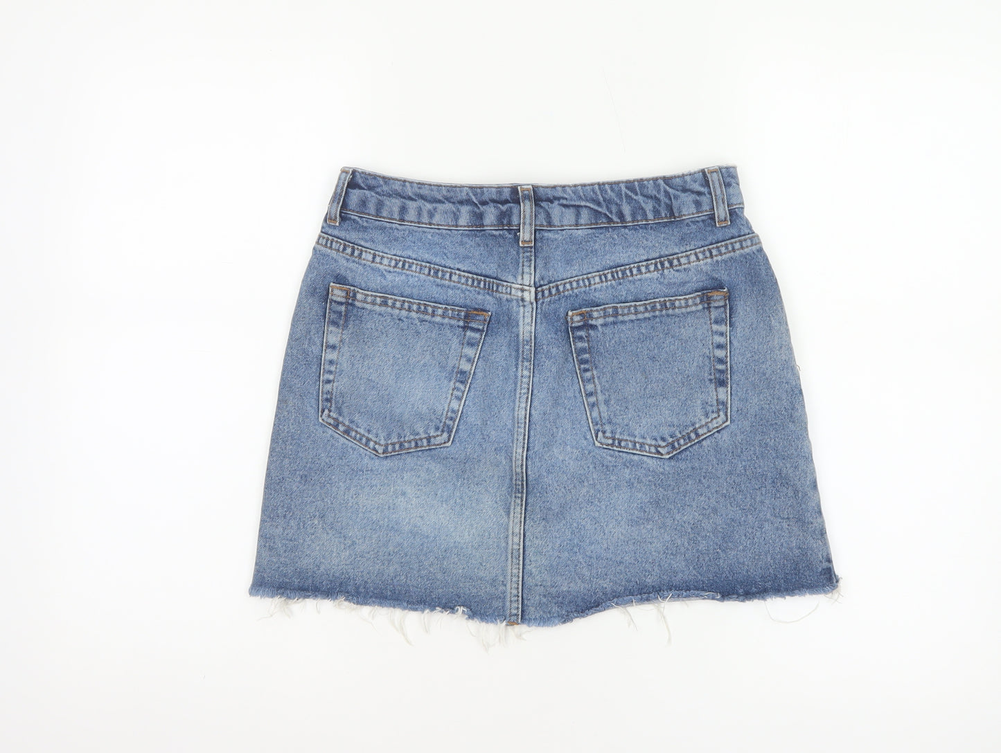 Topshop Moto Women Blue UK 10 A-Line Denim Mini Skirt Raw Hem