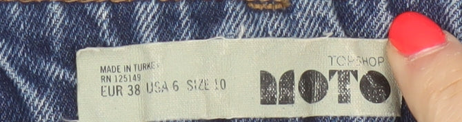 Topshop Moto Women Blue UK 10 A-Line Denim Mini Skirt Raw Hem