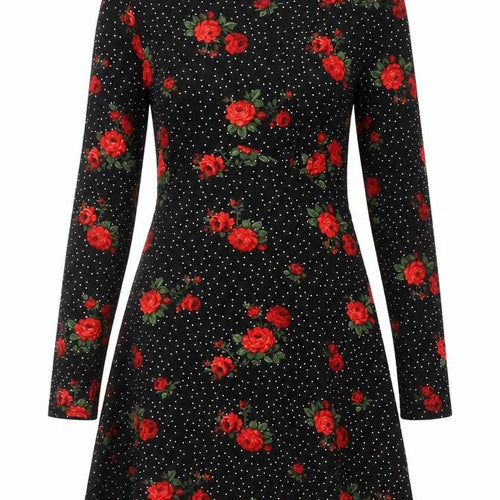 Peacocks Women Black Red Rose Floral Fit & Flare Dress Size 10