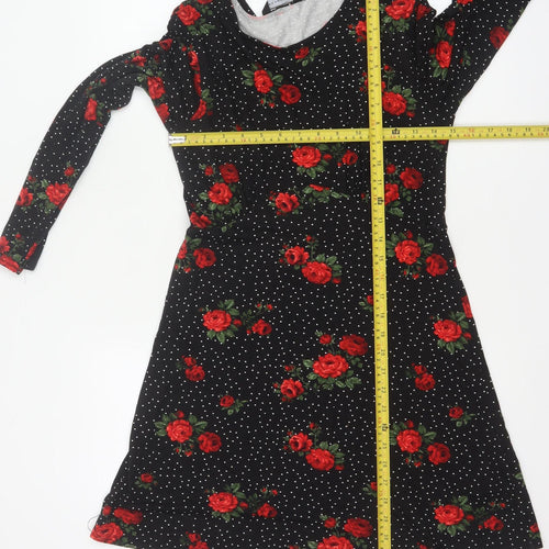 Peacocks Women Black Red Rose Floral Fit & Flare Dress Size 10
