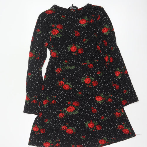 Peacocks Women Black Red Rose Floral Fit & Flare Dress Size 10