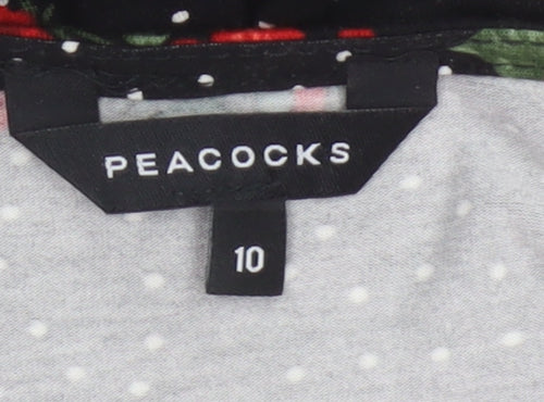 Peacocks Women Black Red Rose Floral Fit & Flare Dress Size 10