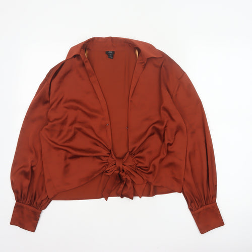 River Island Women Orange UK 12 Wrap Tie Collared Long Sleeve Blouse