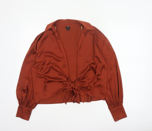 River Island Women Orange UK 12 Wrap Tie Collared Long Sleeve Blouse