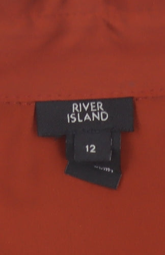 River Island Women Orange UK 12 Wrap Tie Collared Long Sleeve Blouse
