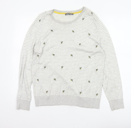 Laura Ashley Women Grey UK 16 Bee Embroidered Stripe Knit Jumper