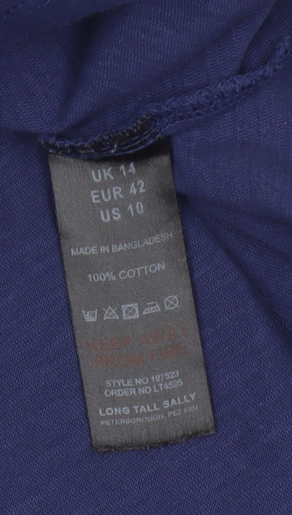 Long Tall Sally Women’s Blue UK 14 Tall Cotton Henley Tunic Blouse