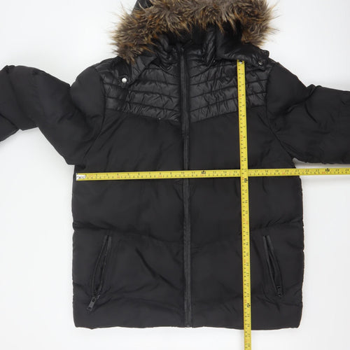 Brave Soul Men's Black M Puffer Jacket Faux Fur Hood Quilted