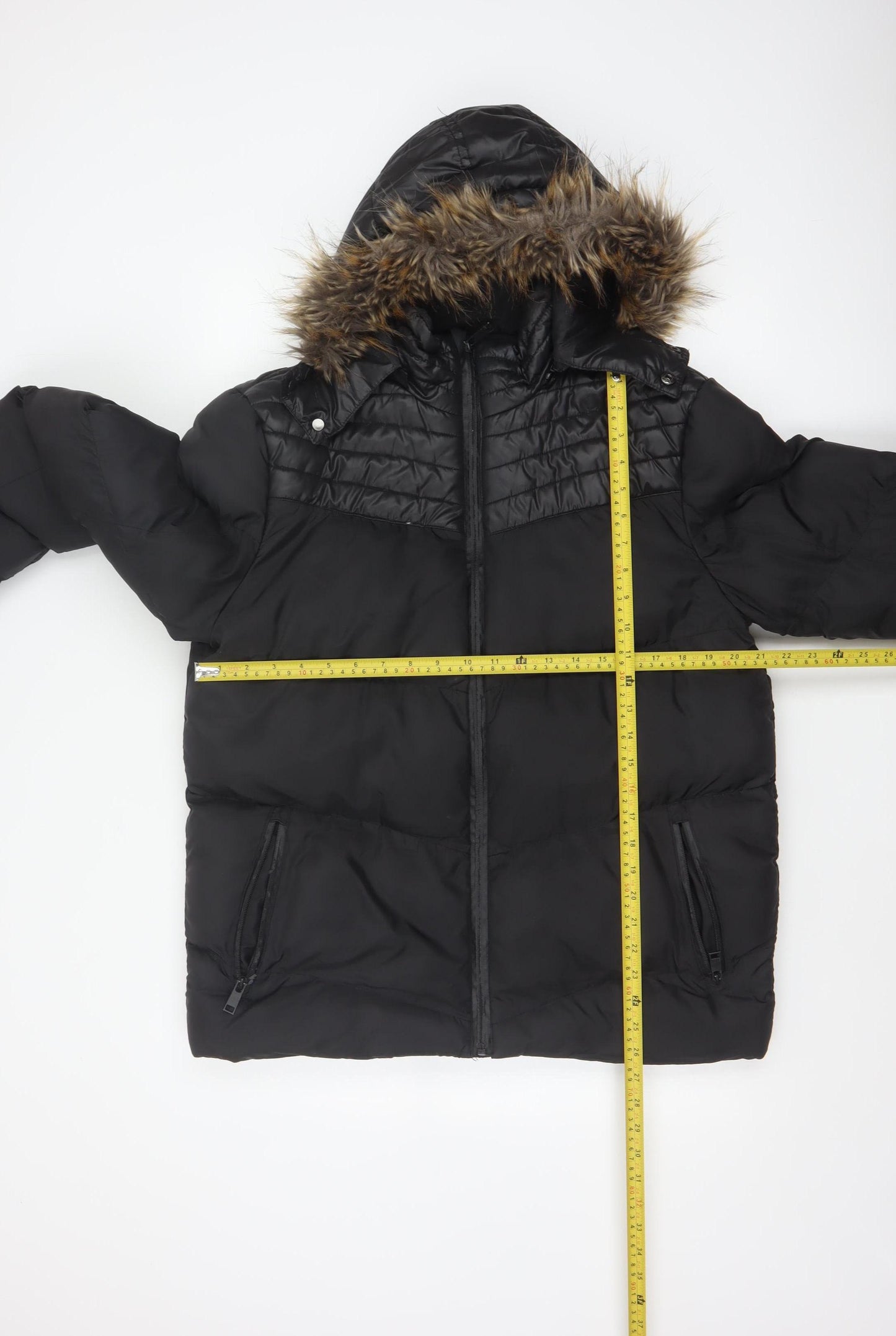Brave Soul Men's Black M Puffer Jacket Faux Fur Hood Quilted