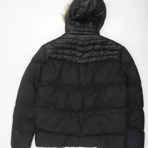 Brave Soul Men's Black M Puffer Jacket Faux Fur Hood Quilted
