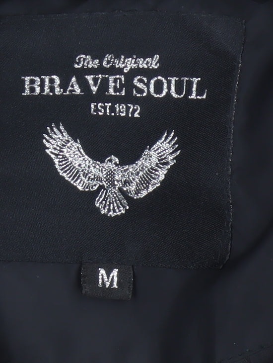 Brave Soul Men's Black M Puffer Jacket Faux Fur Hood Quilted