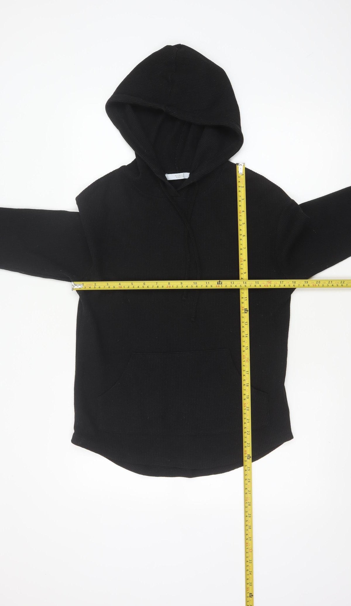 Back view of Michelle Keegan Women Black UK 8 Pullover Hoodie Longline Pockets