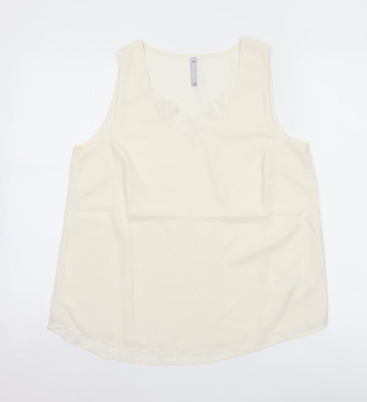 Blancheporte Women Ivory UK 14 Lined Lace V-Neck Camisole Tank Top