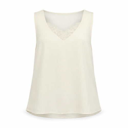 Blancheporte Women Ivory UK 14 Lined Lace V-Neck Camisole Tank Top