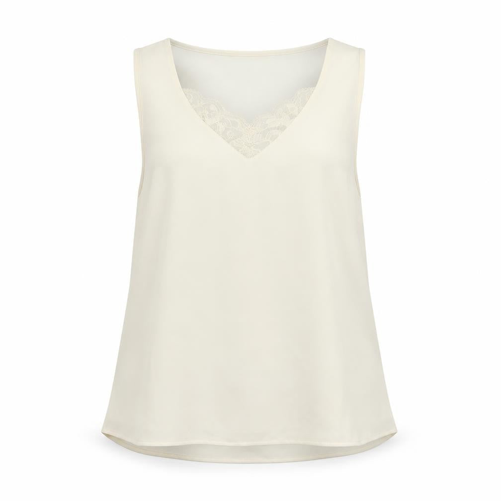 Blancheporte Women Ivory UK 14 Lined Lace V-Neck Camisole Tank Top