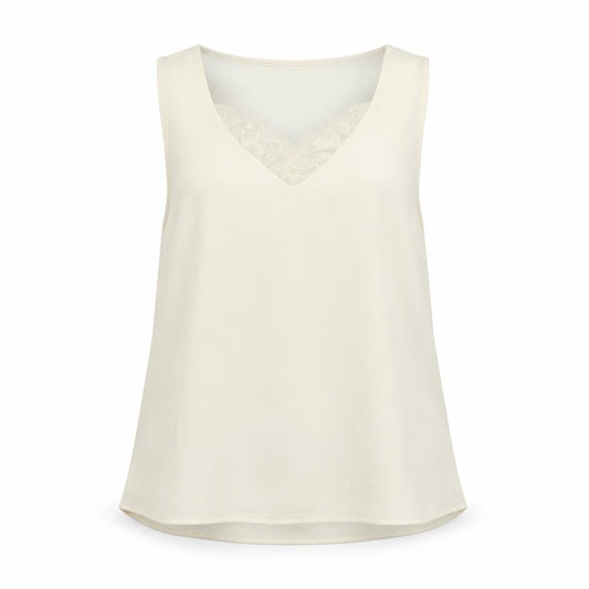 Front view of Blancheporte Women Ivory UK 14 Lined Lace V-Neck Camisole Tank Top