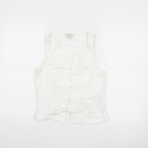 Marks and Spencer Women’s White Size 12 Linen Blend Lace Camisole Blouse